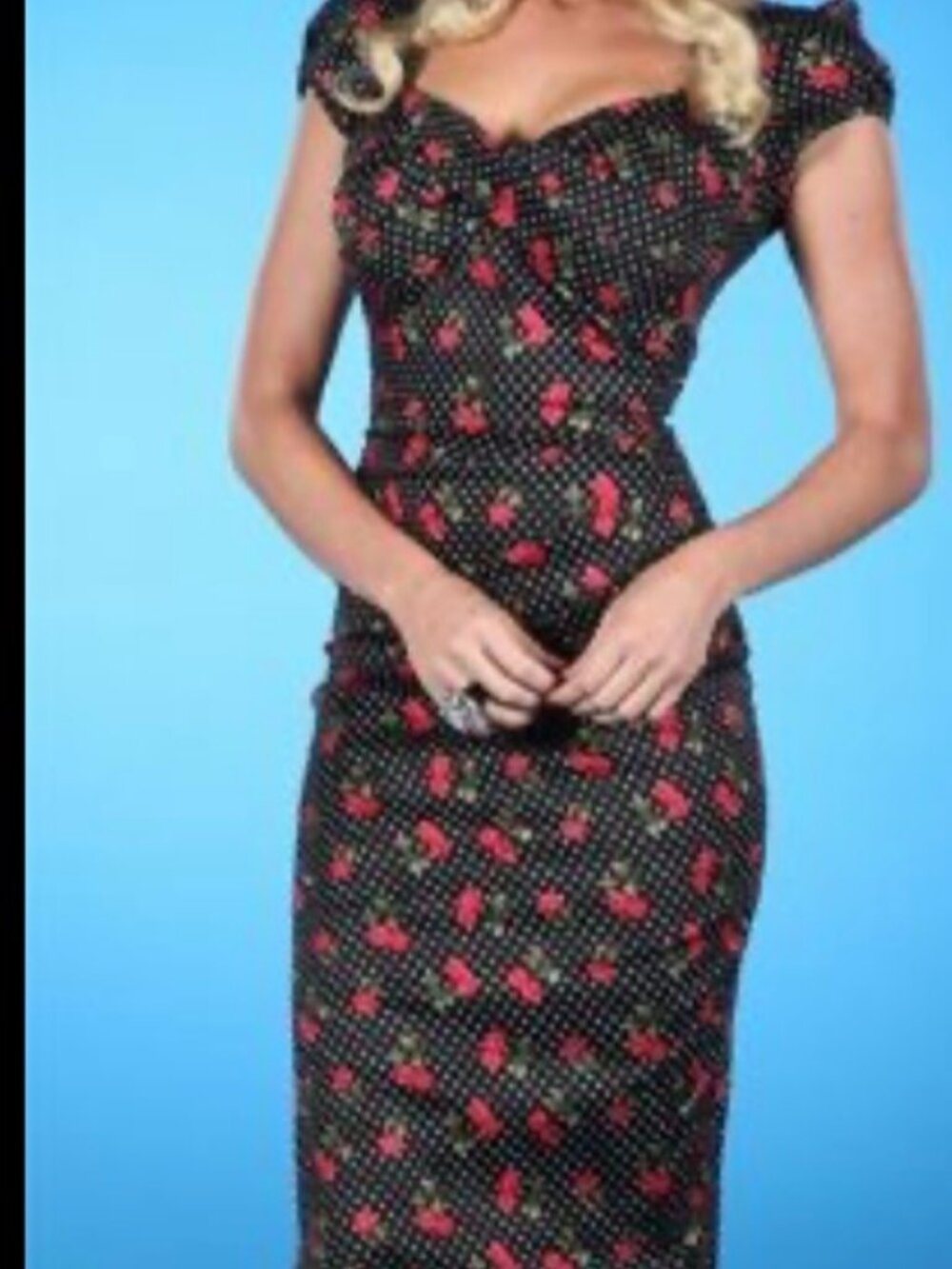 Stop Staring Cherry Polka Dot Wiggle Dress Size M